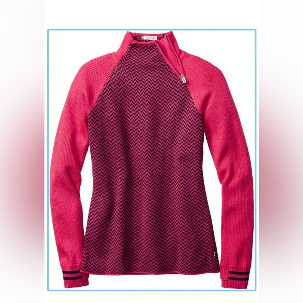 Smartwool Dacono Merino Wool Pink Navy Chevron Sweater S